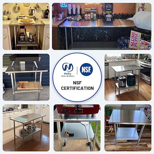 Hally Stainless Steel Table for Prep & Work 18 x 30 Inches, NSF Commercial Heavy Duty Table with Undershelf and Galvanized Legs for Restaurant, Home and Hotel