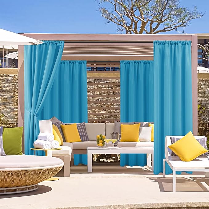 HolidayIdeas Outdoor Patio Curtains Waterproof with Rod Pocket 4 Pcs 54x95 Inch- Weatherproof Balcony Outdoor Curtains for Apartments,Porch, Gazebo, Pergola, Sliding Glass Door, Teal