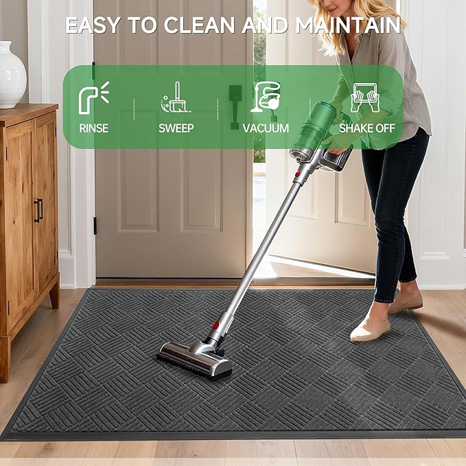 Front Door Mat, Heavy Duty Indoor Outdoor Doormat, 72" x 48" Low Profile Outdoor Mats for Home Entrance, Stain and Fade Resistant Welcome Mat Ideal for High Traffic Area, Diamond Grey