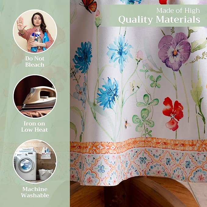 Maison d' Hermine Table Cloth Round Table 100% Cotton 63 Inches Tablecloth Reusable Decorative Everyday Use for Dining Room, Farmhouse, Home, Party, Festive & Wedding Spring Summer - Summer Whisper