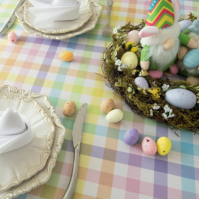 Gingham Easter Tablecloth Fabric - Colorful Oblong 58x120 Water Resistant Farmhouse Plaid Table Cloth for Indoor/Outdoor Use - Easter Gifts Perfect for Birthday, Picnics, Gardens