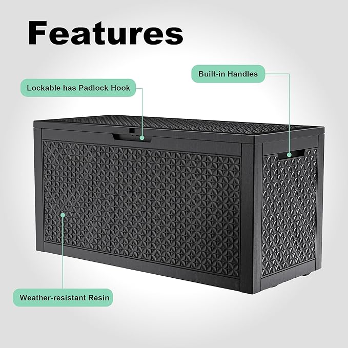 100 Gallon Outdoor Storage Box – Resin Deck Box with Lockable Lid, Waterproof Patio Furniture Storage for Tools, Garden & Yard Organization