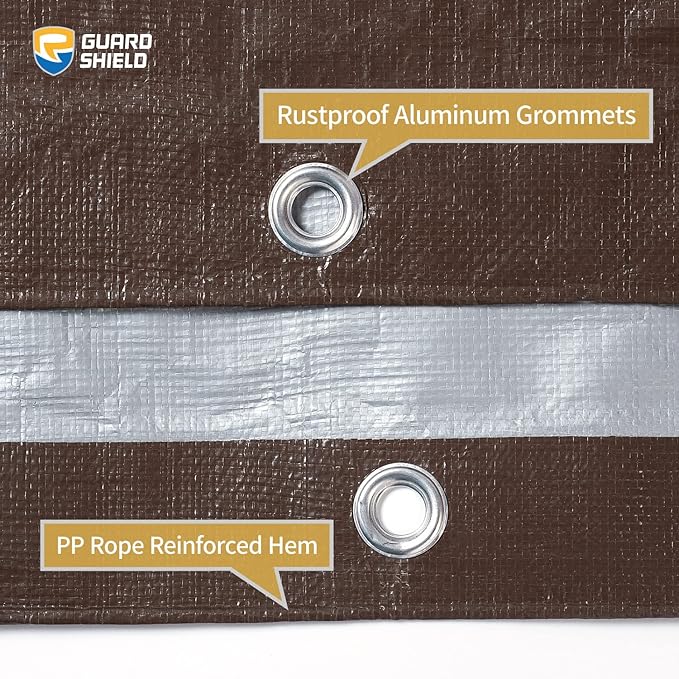 GUARD SHIELD Tarps Heavy Duty Waterproof 6x8 Feet Brown/Silver Poly Tarp Cover Outdoor Thick UV Resistant Tarpaulin with Grommets 10mil