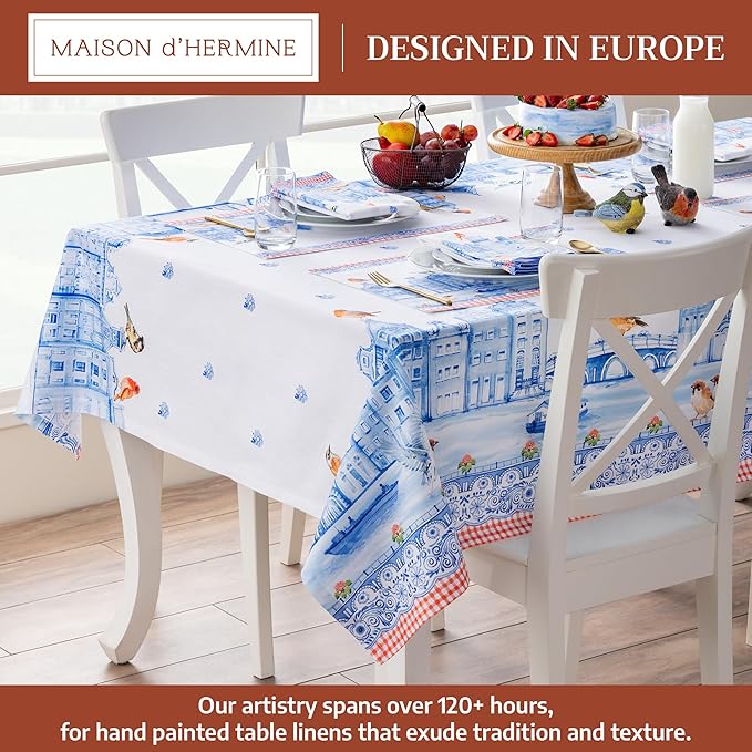 Maison d'Hermine Table Cloth Rectangle Table 100% Cotton Tablecloth for Dining Room, Farmhouse, Home, Hotel, Parties & Wedding - Ideal for Easter Decorations Spring&Summer (Amsterdam Canals,60"x120")