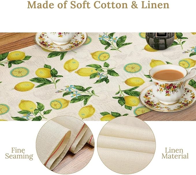 Lemon Buffalo Plaid Table Runner,Rustic Farm Fruit Aesthetic Country Farmhouse Dining Table Decoration for Home Holiday Party Dresser Kitchen Cabin Restaurant Wedding Decor 13×70in