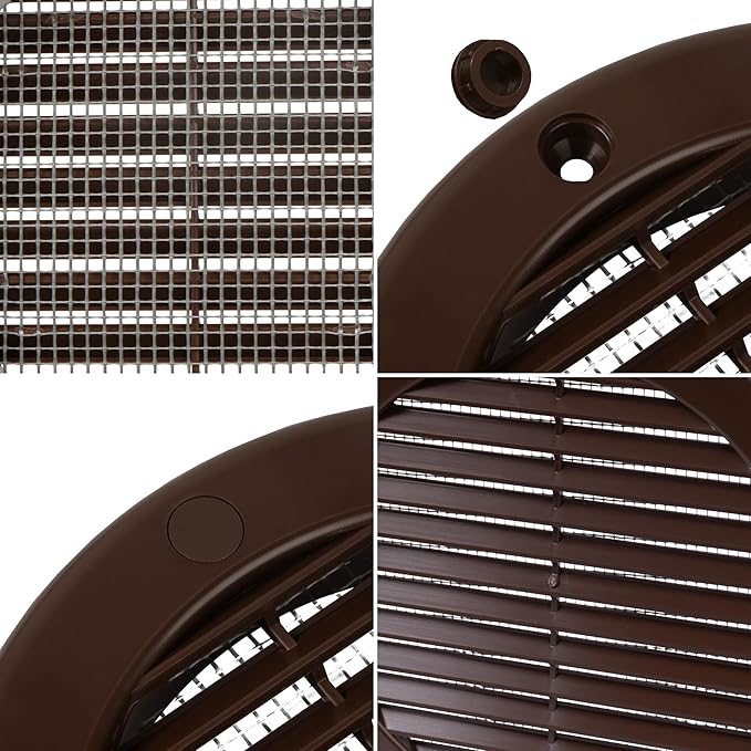 Repa Market 4 Inch (Opening) Brown Round Air Vent Cover - Pack of 5 Plastic Fresh Air Intake Vent - Grill Cover with Nylon Mesh Screen - Wall or Ceiling HVAC Return Air Register - Modern Soffit Vents