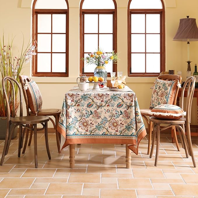 Linen Colorful Vintage Small Square Tablecloth,Indian Block Print Colorfast Durable Table Cloth,Decor Table Cover for Kitchen,Dining,Tea Party,Thanksgiving,Christmas,55"*55"-Mangala