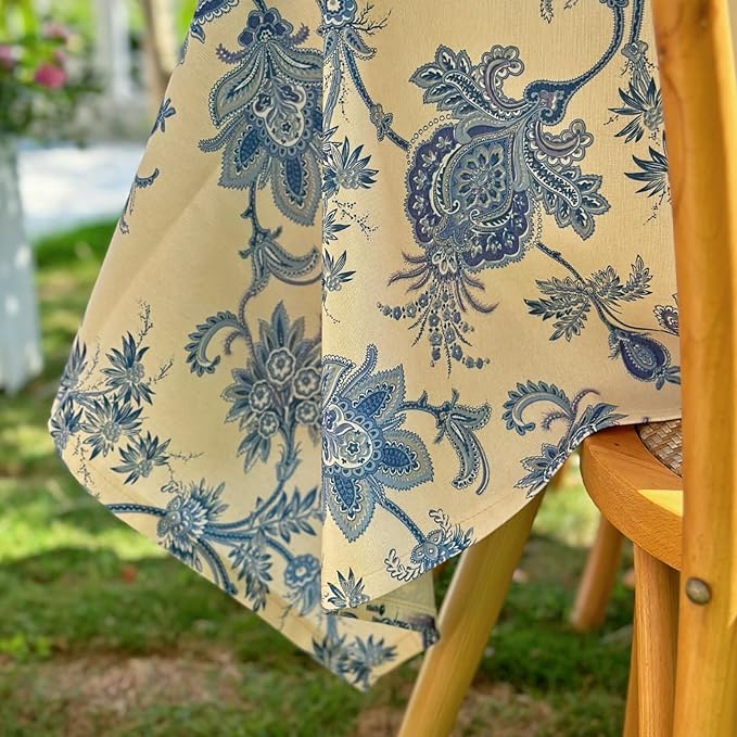 Floral Rectangle Outdoor Tablecloth, Thick Waterproof Table Cloth, Decorative Dining Table Cover for Picnic, Farmhouse, Wedding, Easter, Party - 60'' x 108'', Blue Flower