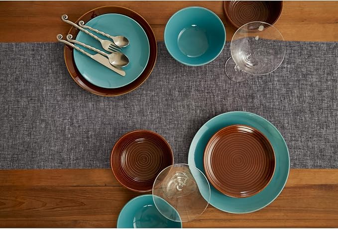 Solino Home Linen Chambray Black Table Runner 90 Inches Long - Athena, 100% Pure Linen Dining Table Runner 14 x 90 Inch for Winter