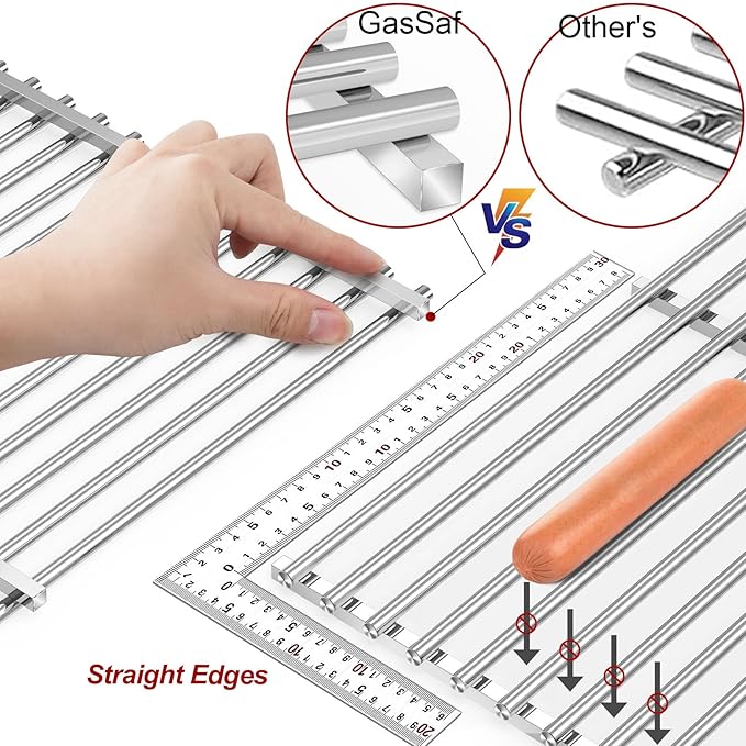 GasSaf 304SS Grill Grates 17.5 for Weber Spirit 300 and GS4 II 300, Cooking Grates 7638 for Genesis Silver/Gold/Platinum B & C, Genesis 1000-3500, Spirit 700, Weber 900, Grill Parts 7639 65906 7525