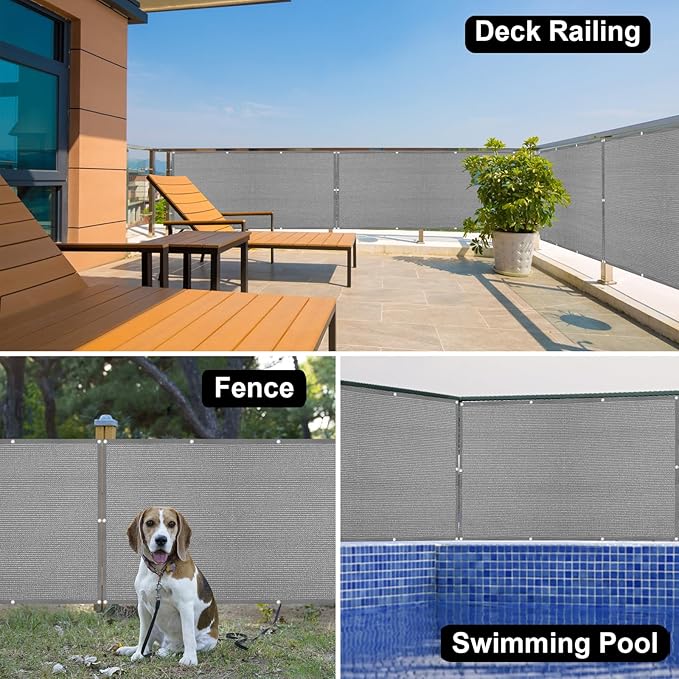 Eden's Decor Balcony Privacy Screen Grey 2'6"x 41' Cover Mesh Windscreen Weather-Resistant UV Protection for Backyard Deck, Patio, Balcony, Pool, Porch, Fence, Railing, Gardening