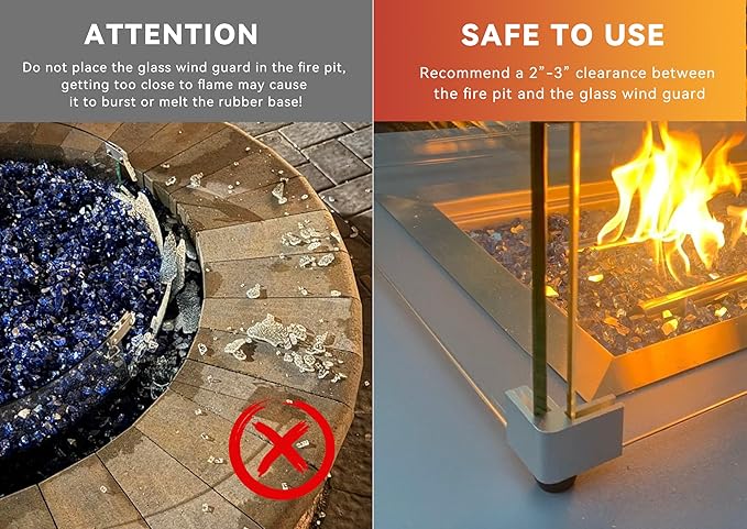 Skyflame Fire Pit Tempered Glass Wind Guard for Outdoor Linear Fire Pits, Thick/Clear Steady Feet Tree Gas Pit Guard / 78" x 11" Glass Shields for Propane, Outside Patio