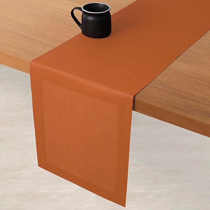 D'Moksha Homes Linen Rust Table Runner 120 Inches Long - 100% Pure Linen Dining Table Runner 14 x 120 Inch for Winter, Holiday - Machine Washable