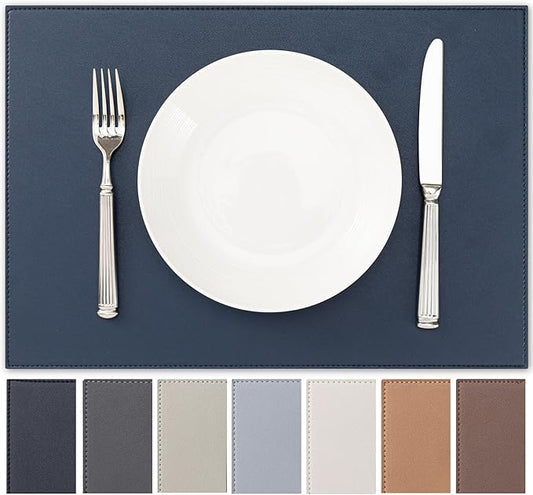 Faux Leather Placemats Set of 12 Vinyl Washable Wipeable Table Mats for Kitchen Dining Table Heat Resistant Waterproof Modern Indoor/Outdoor Placemats Non-Slip Easy Clean Place Mats-Navy Blue