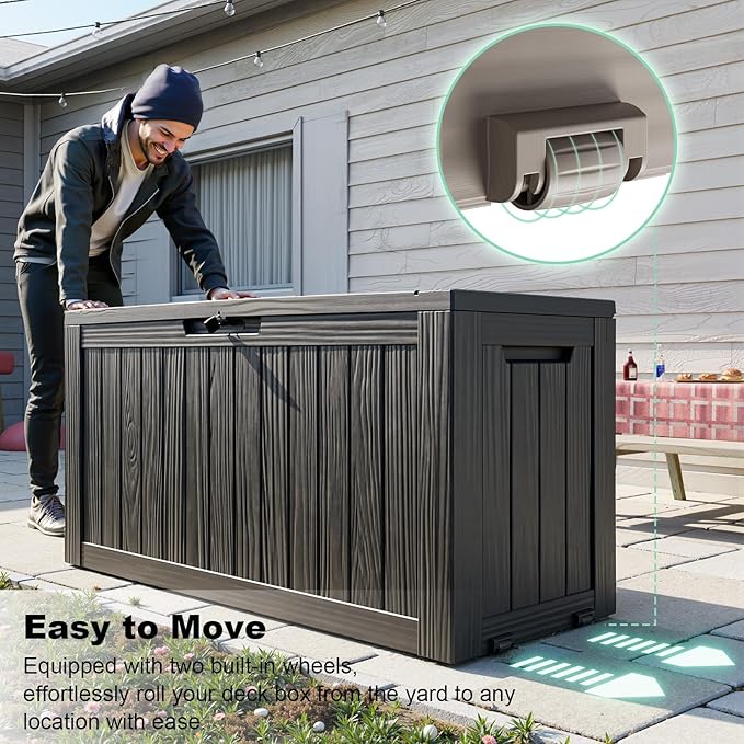 75 Gallon Outdoor Storage Box – Resin Deck Box with Lockable Lid, Waterproof Patio Furniture Storage for Tools, Garden & Yard Organization
