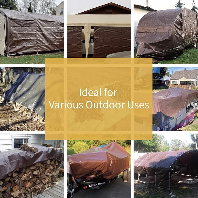 GUARD SHIELD Brown/Green Tarp 15x15 Feet Medium Duty Outdoor Waterproof Multi Purpose Poly Tarps Cover 7mil