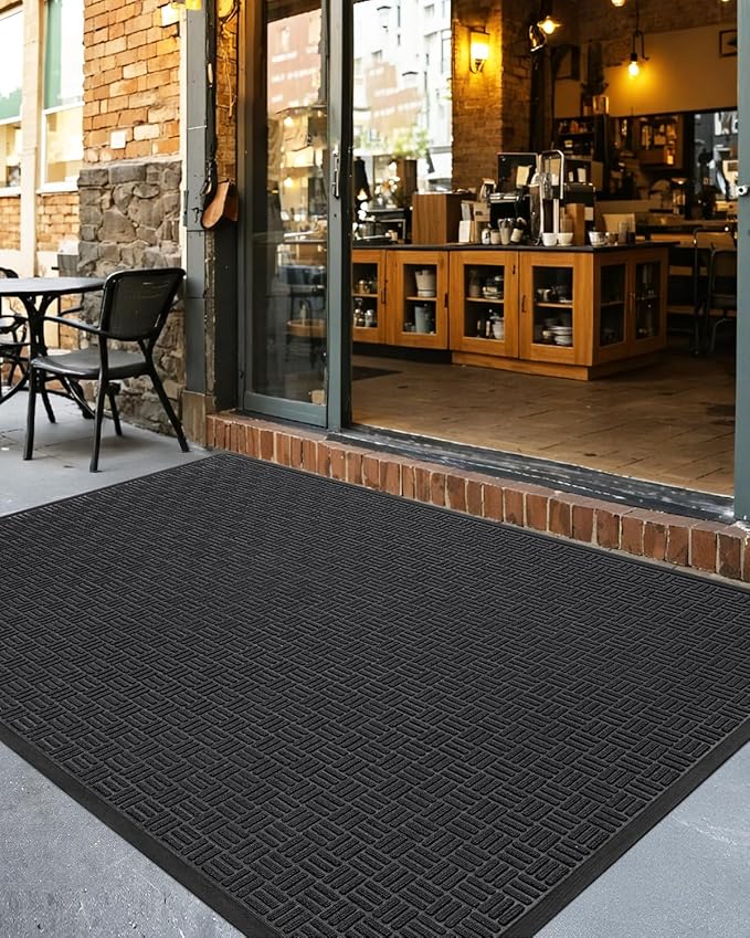 DEXI Front Door Mat Outside Entrance, 3x5 ft Large Rubber Entry Doormat Heavy Duty, Welcome Mats Non Slip for Inside House Floor Entryway Double Doors Exterior Patio, Maze Black