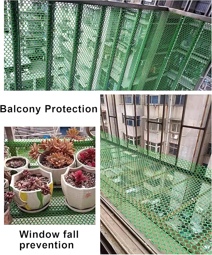 Plastic Wire Mesh Fence 39.3 Inches Wide Safety Fence Roll Balcony Protection Net Fencing Multi-Use Decorative Barrier for Chicken, Snow, Poultry, Patio, Garden, P(Size:1x30M - Mesh 1.2cm,Color:Green)