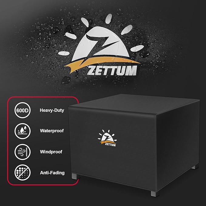 Zettum Fire Pit Cover Square 40 Inch - Outdoor Firepit Cover Heavy Duty & Waterproof, 600D Patio Fire Table Cover Gas Fire Pit Accessories Fade & Weather Resistant - 40 x 40 x 20 Inch