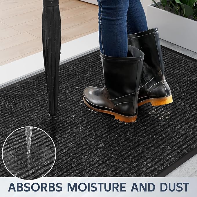 Front Door Mat, 72" x 24" Heavy Duty Indoor Outdoor Doormat, Non-Slip Welcome Mats for Entryway, Rubber Backing Low Profile Commercial Door Mats, Black Stripe