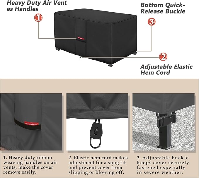 Porch Shield Patio Fire Pit Cover - Waterproof 600D Outdoor Rectangular Fire Table Cover Deck Box Protector - 58 x 30 inch, Black