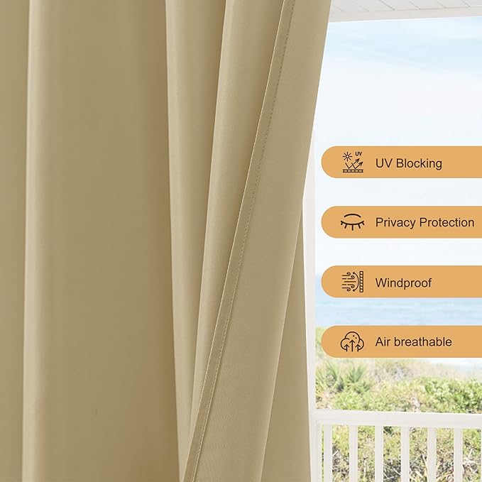 HolidayIdeas Rod Pocket Outdoor Patio Curtains Waterproof 8 Pcs 54x84 Inch- Protect Privacy & Weatherproof Balcony Outdoor Curtains for Apartments,Porch, Gazebo, Pergola, Sliding Glass Door, Cream