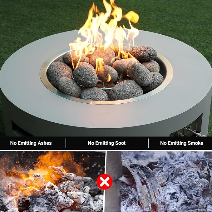 Skyflame 3-5 Inch Round Lava Rock Pebbles, 15 Pounds Black Natural Tumbled Stones for Indoor Outdoor Gas Fire Pit|Fireplaces|Garden Landscaping Decoration| Cultivation of Potted Plants