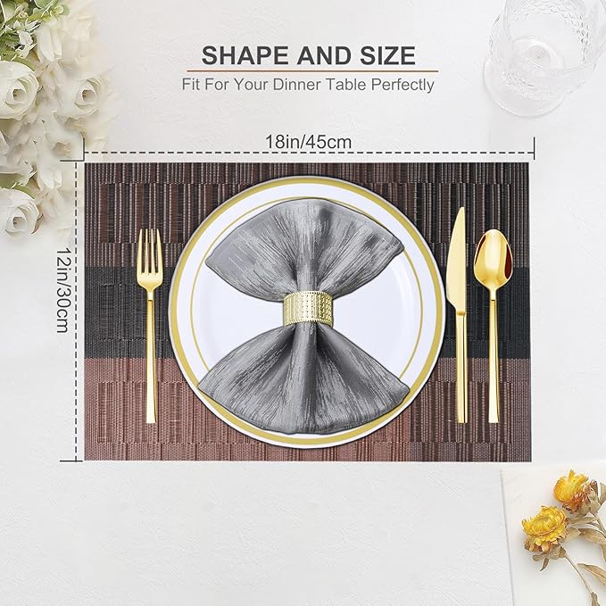 BETEAM Placemats Set of 6, Woven Vinyl Placemat for Dining Table Washable Wipeable Kitchen Place Mats Durable Indoor Outdoor Table Mats