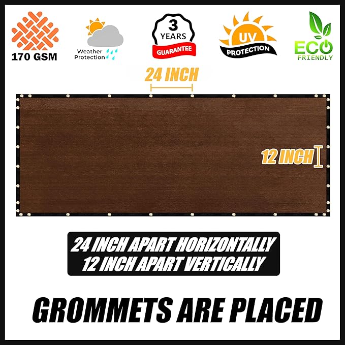 Royal Shade Custom Size 4' x 56' Brown Fence Privacy Screen Windscreen Cover Netting Mesh Fabric Cloth - Cable Zip Ties Included (We Make Custom Size)