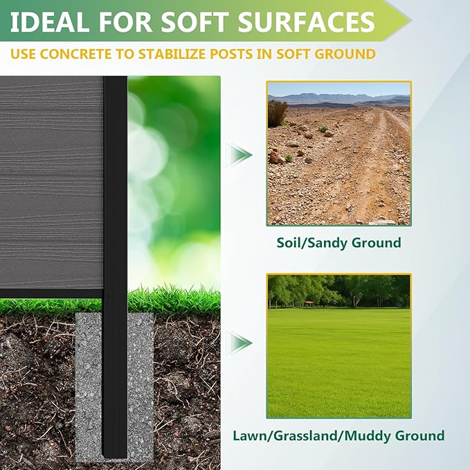 Mondaria Fence Privacy Screen with 8ft In-ground Posts, 6ft(H) x 24ft(W) Wood Plastic Composite Fence Panels Weather-Resistant Outdoor Fence for Backyard/Garden (Silver Gray, 5 Posts)