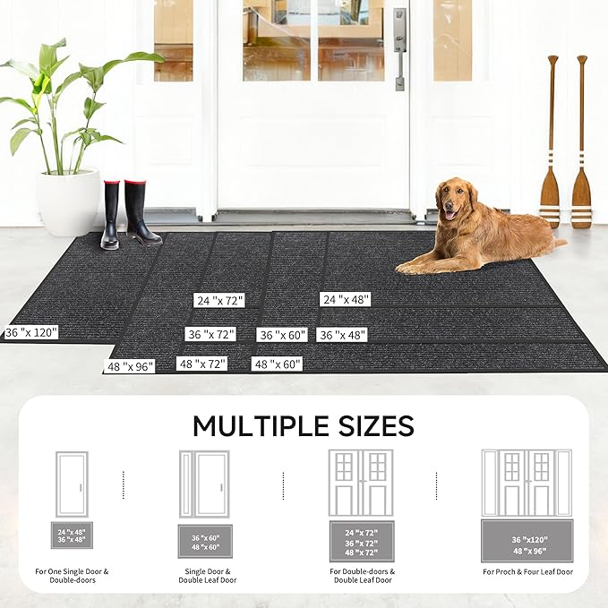 Front Door Mat, Heavy Duty Indoor Outdoor Doormat for Entryway, 72" x 36" Low Profile Outdoor Mats for Home Entrance, Stain and Fade Resistant Welcome Mat for High Traffic Area, Black