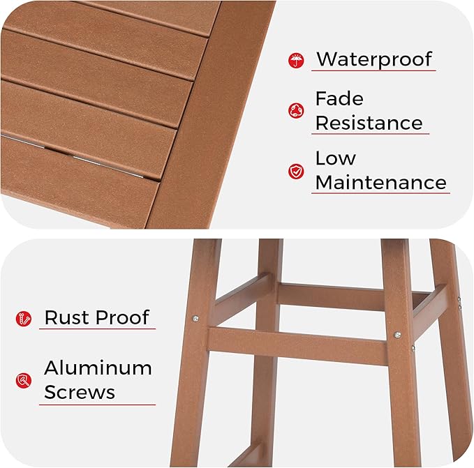 Costaelm Outdoor Bar Table, 42" Counter Height Square Patio Cocktail Bar Table with Umbrella Hole, Patio Bistro Dining Pub Table for Front Porch Deck Backyard Garden, Teak