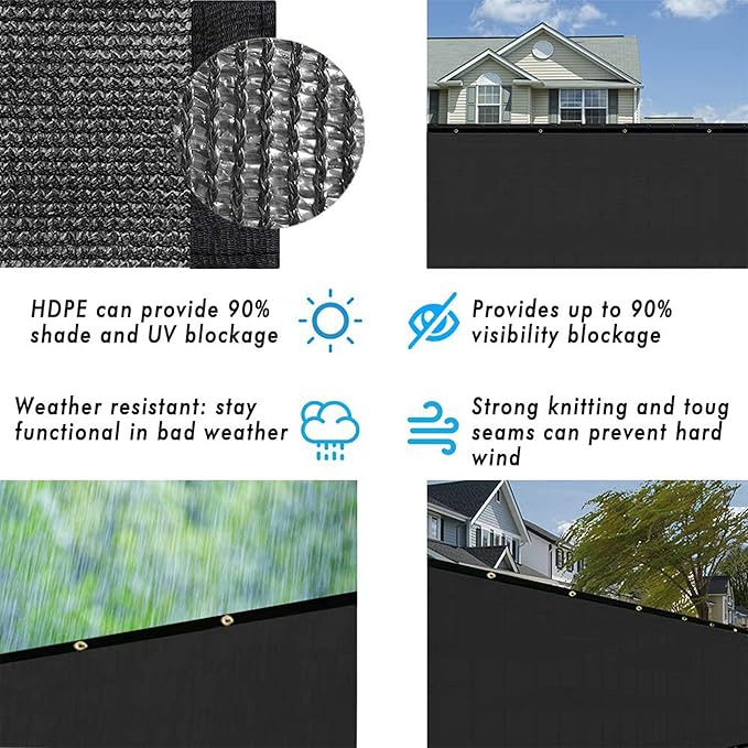 UPGRADE Privacy Fence Screen 8'x31' Black Outdoor 90% Visibility Blockage 170 GSM Mesh Shade Cover Panels for Backyard,Balcony,Home Decoration with Zip Ties,Customized Avaliable
