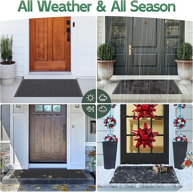 Front Door Mat Outside Entrance, 5' x 3' Heavy Duty Indoor Outdoor Door Mats for Entryway, All Season Weather Outdoor Doormat, Natural Rubber Non Slip Welcome Mats for Front Door