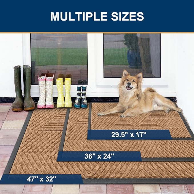 Smiry Front Door Mat Outside Entrance, Heavy Duty Sturdy Natural Rubber Doormat, Trap Dirt and Moisture, Easy Clean Low Profile Mats for Indoor Outdoor Entry, Irregular Triangle (47x24, Coffee)