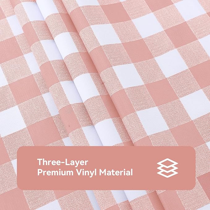 Romanstile Rectangle Vinyl Tablecloth, 100% Waterproof Checkered Plastic Table Cloth, Heavy Duty Buffalo Gingham Table Cover for Dining, Camping, Picnic, Outdoor - 54 x 78 Inch, Light Pink