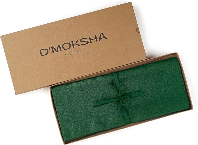 D'Moksha Homes Linen Table Runner 48 Inches - 100% Pure Linen Forest Green Table Runner 14 x 48 Inch for Coffee Tables, Dresser, Winter, Holiday - Machine Washable
