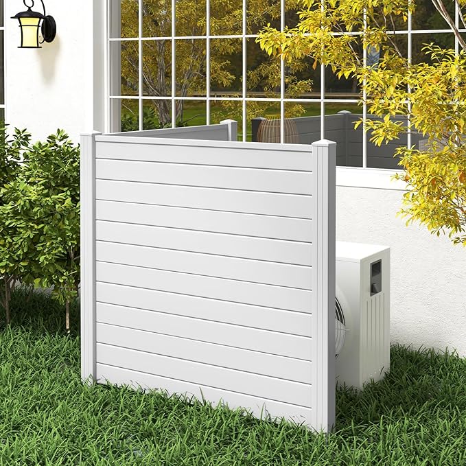 Giantex Air Conditioner Fence 2 Panels - 48''W x 48''H Outdoor Privacy Screen with Upgraded Metal Stakes, PVC Trash Can Enclosure, Decorative Garden Fences for Patio Lawn AC Unit Pool Pump, White
