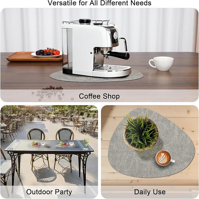Placemats and Coasters, Washable Reversible Placemats Round Faux Leather Wipeable Place Mats Non Slip Heat Resistant Indoor Outdoor Table Mats (Set of 6, Gray Blue)