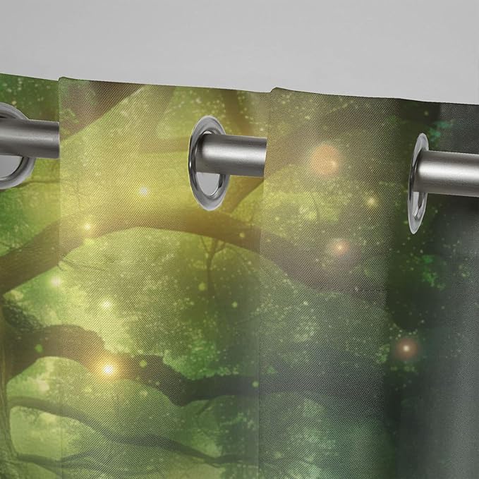 Fantasy Theme Waterproof Outdoor Curtains for Patio,Forest Pattern,Privacy Curtains for Porch Pergola Arbor Lanai Pool House Outside Deck,2 Panels,54 x 84 inch,Green