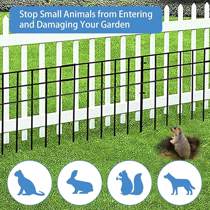 32x10-inch No Dig Animal Barrier Fence, 10 Pack Black Dig Protective Fence with 1.5 inch Spike spacing, Dog/Rabbit/Groundhog Underground Defence, for Outdoor Garden Patio