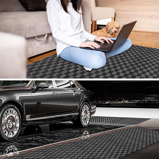 3' x 39' Runner Rugs with Rubber Backing, Indoor Outdoor Utility Carpet Runner Rugs, Checkered Gray, Can Be Used as Aisle for The RV and Boat, Laundry Room and Balcony