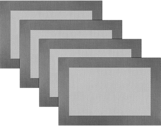 Vinyl Placemats Heat-Resistant Table Mats Washable Easy Clean Plastic Placemats for Dining Table Set of 4(Dark Silver)