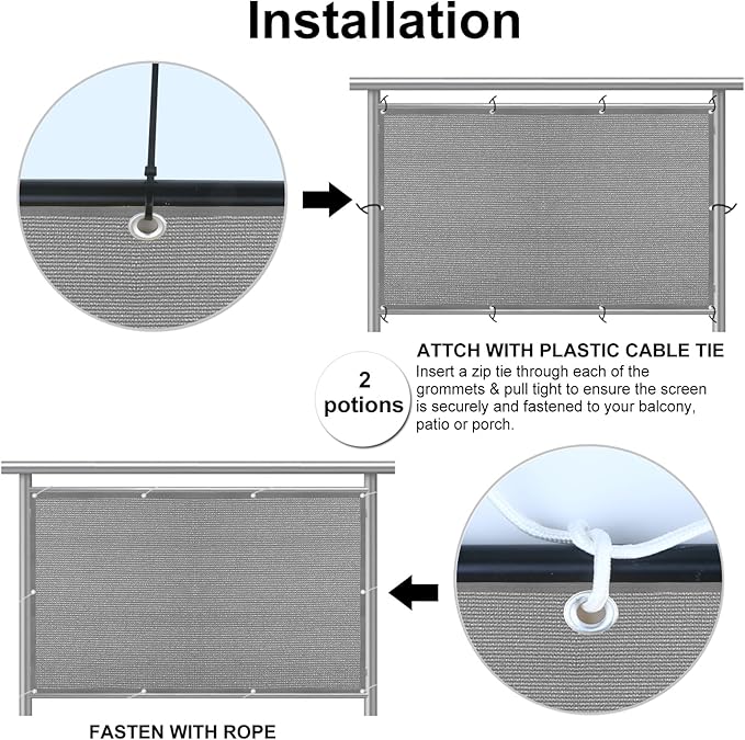 Eden's Decor Balcony Privacy Screen Grey 4'x 7' Cover Mesh Windscreen Weather-Resistant UV Protection for Backyard Deck, Patio, Balcony, Pool, Porch, Fence, Railing, Gardening