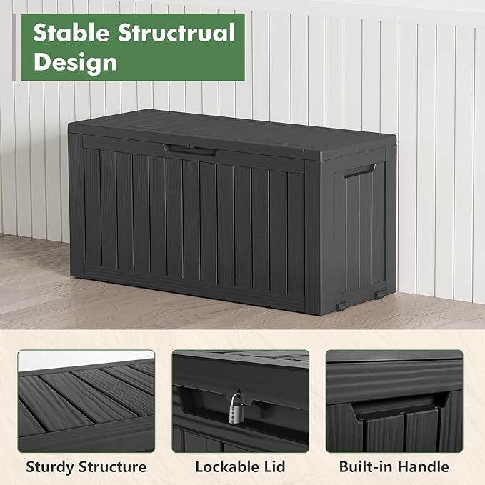 Outdoor Storage Box, Resin Deck Boxes Indoor and outdoor, Waterproof Storage Box Lockable Lid (Black, 80 Gallon)