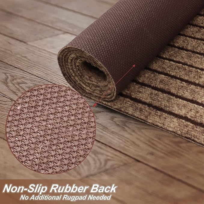 4' x 50' Runner Rugs with Rubber Backing, Indoor Outdoor Utility Carpet Runner Rugs, Stripe Brown, Can Be Used as Aisle for The RV and Boat, Laundry Room and Balcony