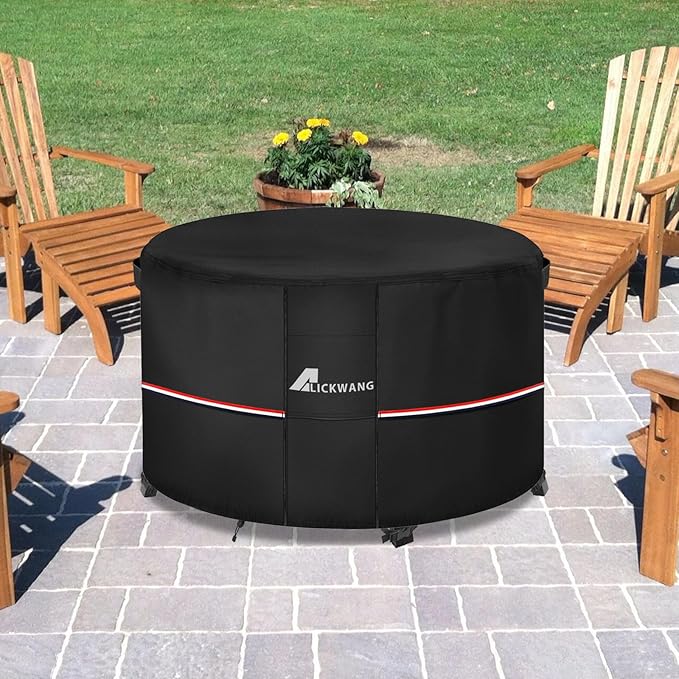 Fire Pit Cover Round 40 Inch Waterproof,Outdoor Heavy Duty Durable 600D Tear-Resistant Fire Pit Table Cover,Patio Round Firepit Cover 40" D x 20" H, Black