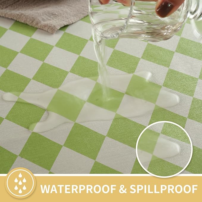Rectangle Table Cloth,100% Waterproof Tablecloth Oil Proof Spill Proof Vinyl Table Cloth, Wipe Clean Plastic Table Cover for Dining, Camping, Indoor and Outdoor 54" x 84",Light Green
