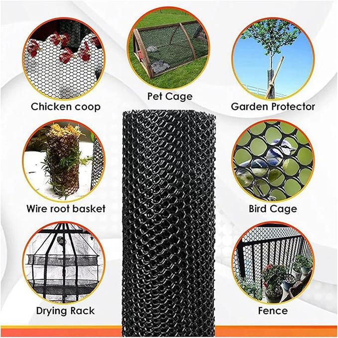 39.3IN x 65.6FT Garden Plastic Wire Mesh Fencing, Black Plastic Safety Fence Roll Poultry Breeding Netting Balcony Protection Net for Gardening Animal Pet Vegetable(Size:39.3INx98.4FT-Mesh 0.47IN)