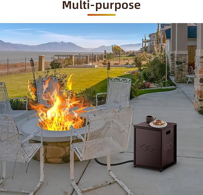 Propane Tank Cover Table with Storage Sides, Dual Function Cover for 20 lbs Propane Tank Outdoor Gas Tank Storage Side Table for Fire Pit Gas Grill Griddle Propane Stoves, Brown